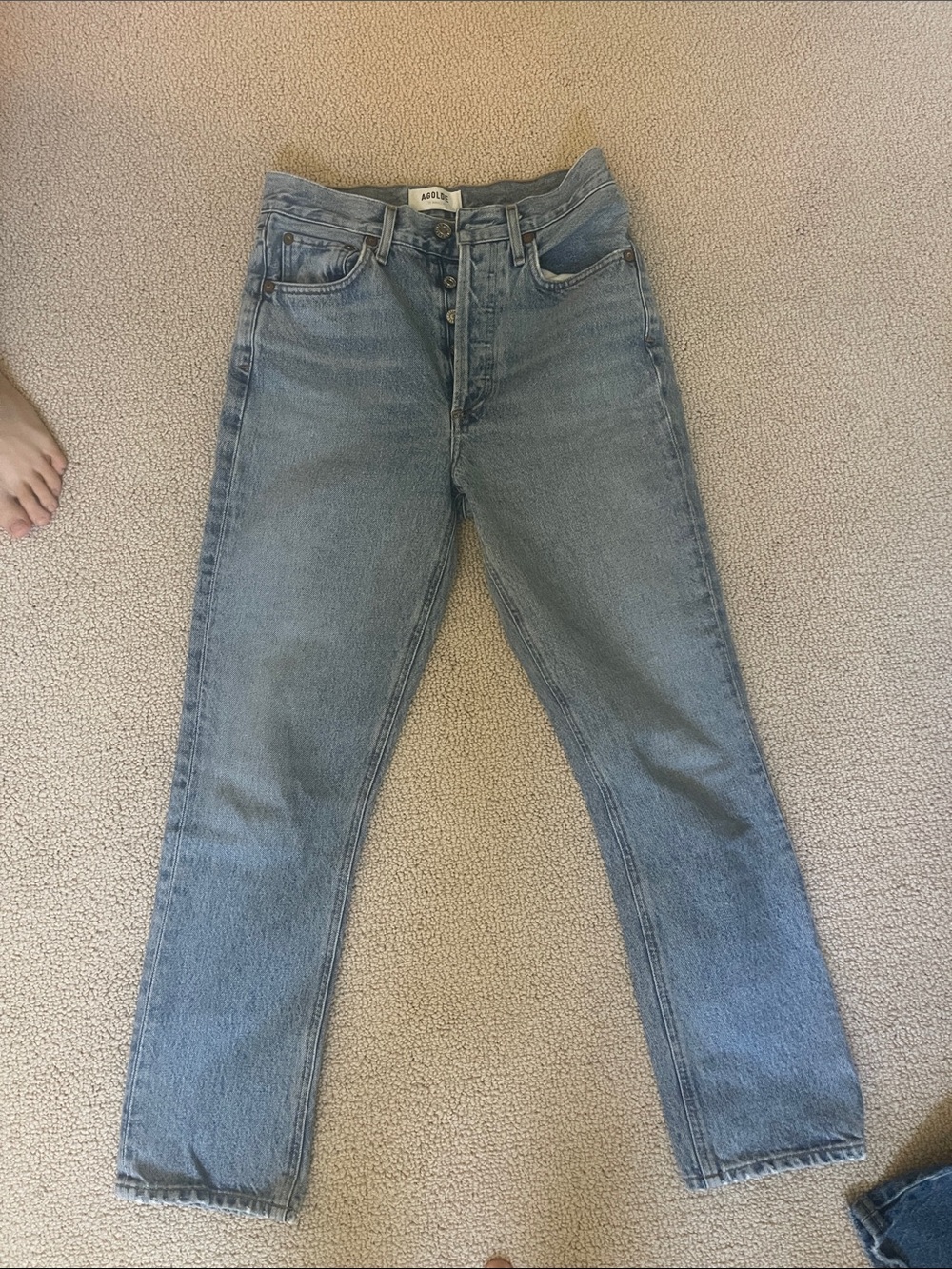 Agolde Light Blue Button-Fly Straight Jeans